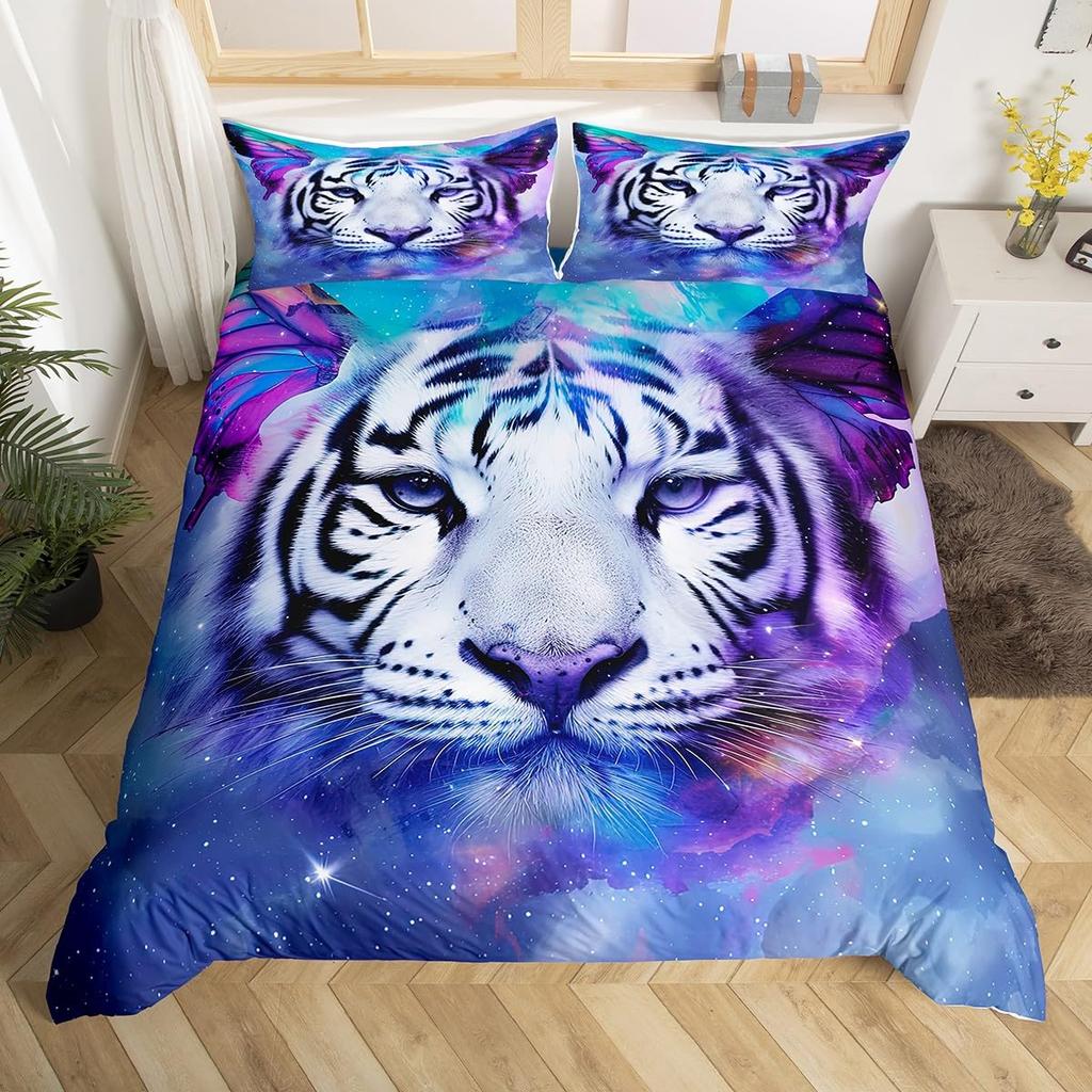 Cute Tiger Duvet Cover Full Queen King Size Jungle Wild Animal Bedding Set for Boys Teens Bedroom Decor Tiger Comforter Cover