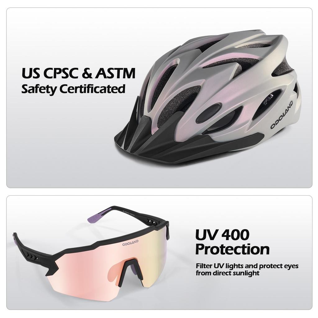 Odoland Bicycle Helmet Sunglasses with Sun Safety High Impact Ultra High Adjustable For City Road Sports Helmet Matte Cat + Visor, ASTM/CE/CPSC