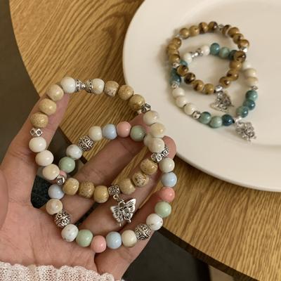 Jingdezhen Ceramic Butterfly Beaded Bracelet for Women, New Chinese Literary Niche Hand Woven Bracelet, Cute Trinket Gift for Students Girlfriend