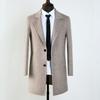 Men Herringbone Trench Coat Notched Lapel Single Breasted Mid Length Overcoat Casual Business Outerwear
