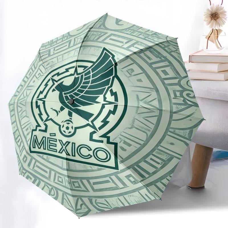 Mexico Football Art Pattern, Automatic Folding Umbrella, Portable and Foldable Design, 8 Ribs, a Christmas or Birthday Gift.
