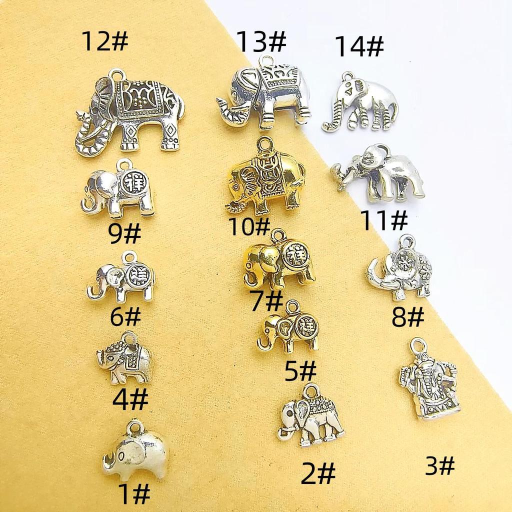 Tibetan Silver Ethnic Bracelet with Thai Elephant Pendant and Vintage Alloy Charms