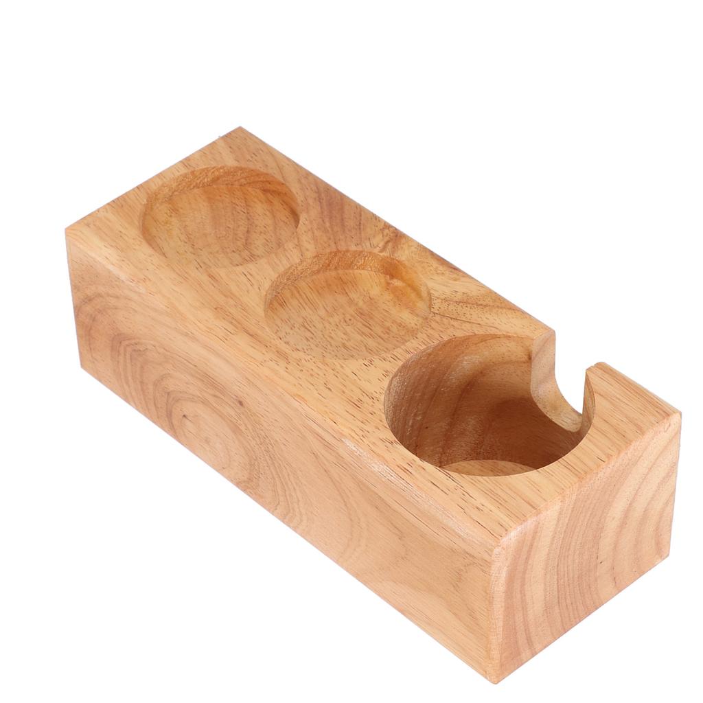 3‑Slots Wooden Coffee Portafilter Holder Tamper Stand Tamping Base for Home Bar Counter Wood Color