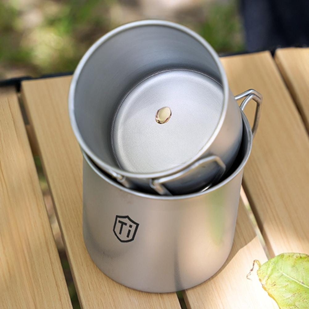 Ultralight Titanium Cup Water Cup Mug With Lid Foldable Handle Outdoor Portable Camping Picnic Beaker Coffee Cup Kitchen