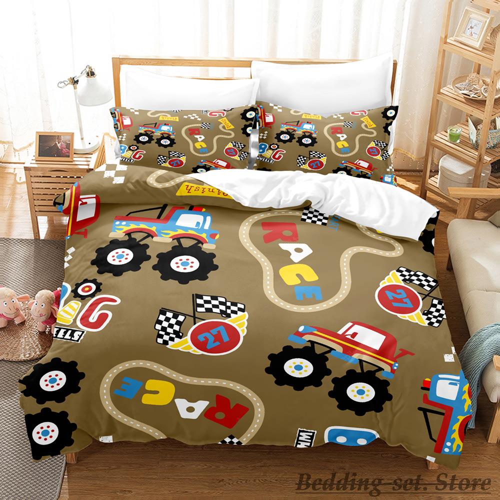 Colour Cartoon Monster Trucks DS Bedding Set Single Twin Full Queen King Size Bed Set Adult Kid Bedroom Duvetcover Sets Anime