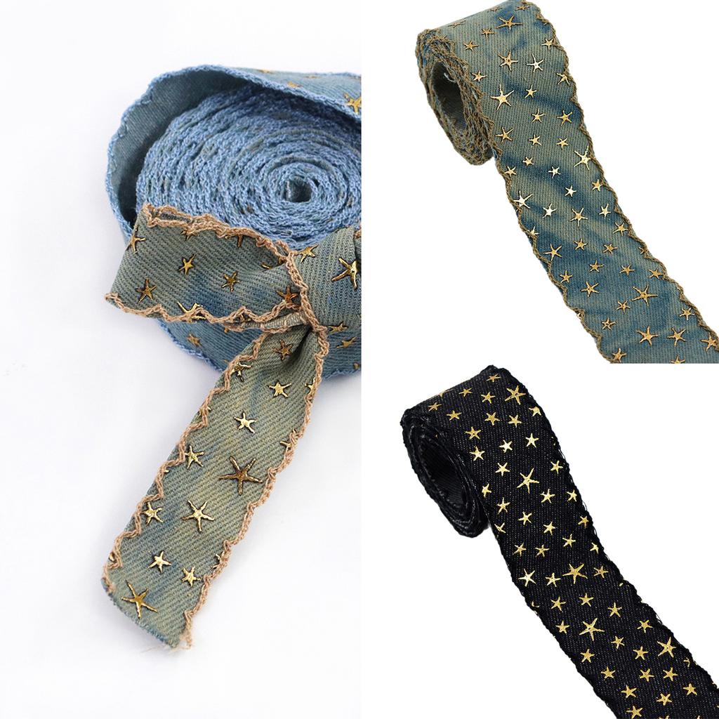 Retro Denim Ribbon With Star For Creative DIY Projects Clothing Decoration Vintage Blue Denim Trim Unique Star