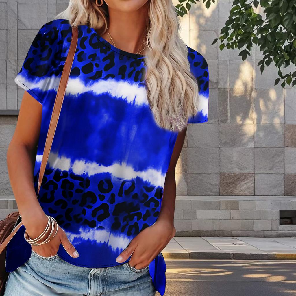 Dam Sommar T-shirt Leopardtryck Tryck Retro Mode Kortärmade T-shirts Casual Tryckta Toppar