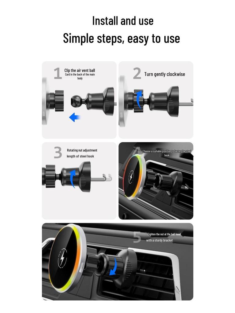 Magnetic Car Phone Holder with Wireless Charger for Apple
