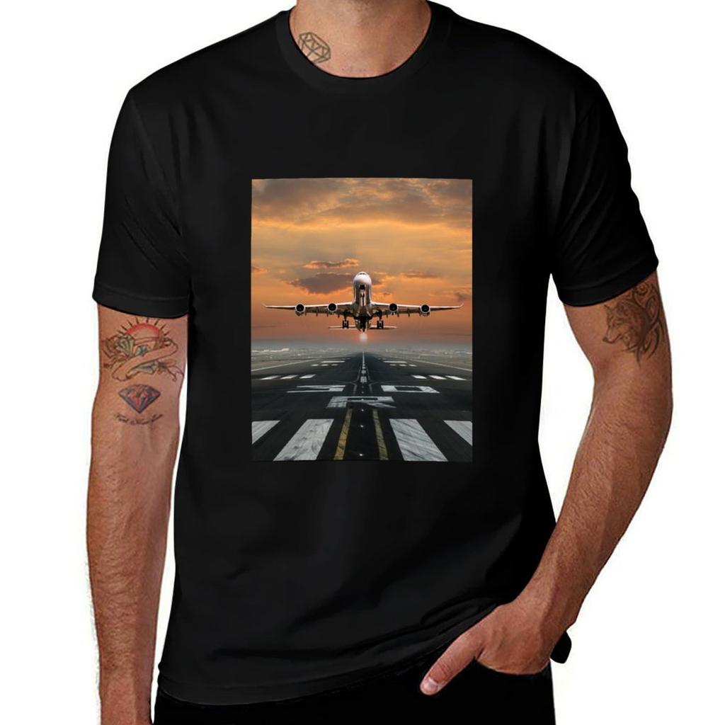 Airplane Takeoff Tshirt Summer Print Short Sleeve Tee