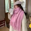 Cachecol versátil doce e fofo cor de doce inverno espessado xale quente mohair cor sólida cachecol de casal