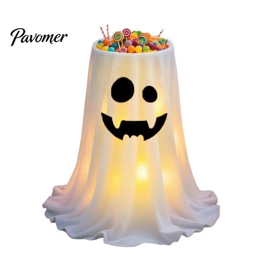 Ghost Fabric Decoration Halloween Candy Bowl, Adjustable Height Large Holder, Trick or Bowl for Party Treat Standing Storage Dish Porch Lawn