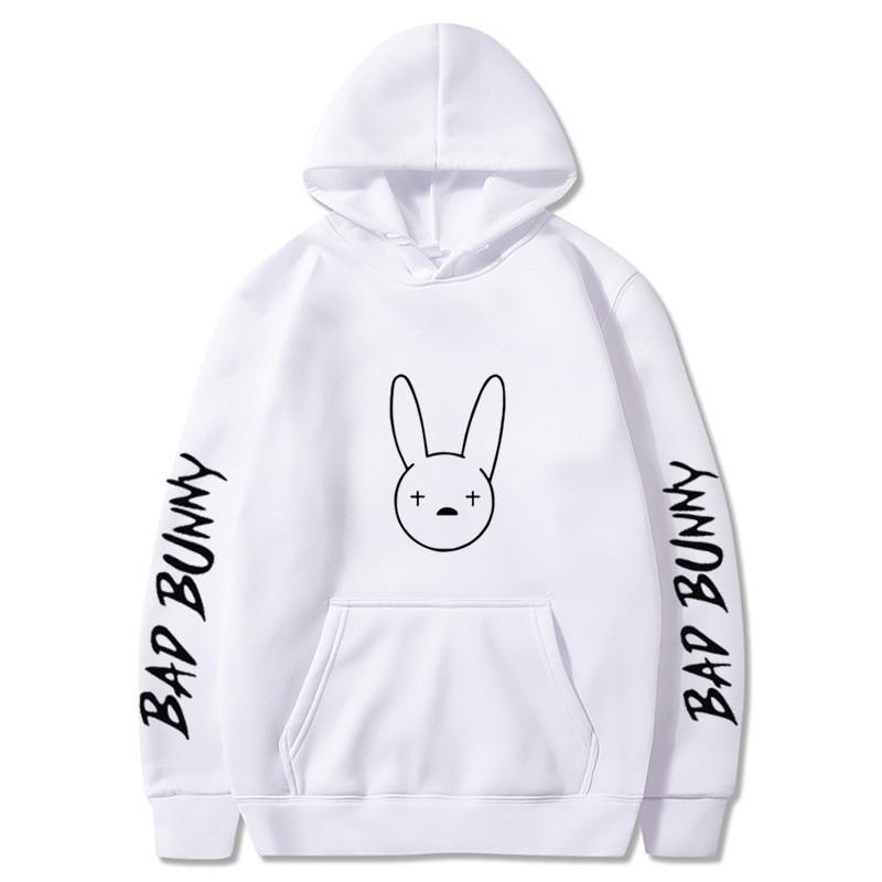 Bad Bunny Print Fleece Hoodie Unisex Casual Pullover Streetwear Customizable Sweatshirt