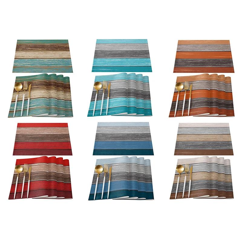 1PC Vintage Wood Print  Placemats for Dining Table Decoration Floral Fiesta Washable Mat Home Decor Holiday Supplies
