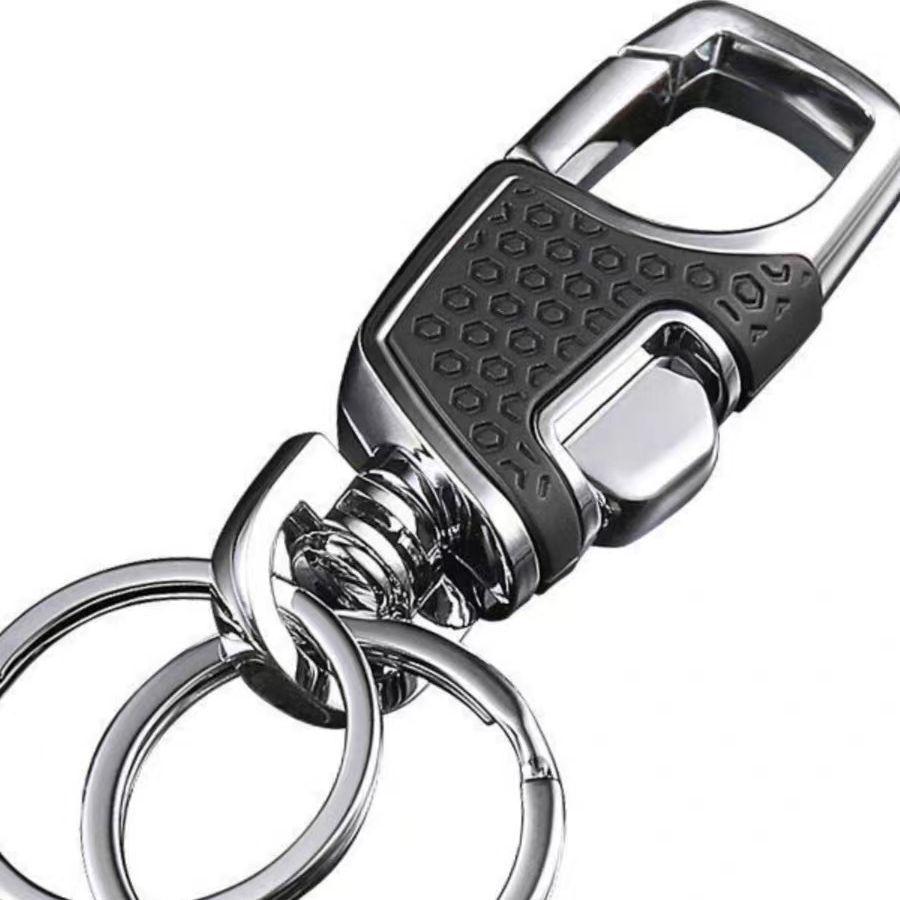 Premium Metal Keychain: One-Press Open, Creative Men's Anti-Lost Design with Genuine Leather Waist Hanger.