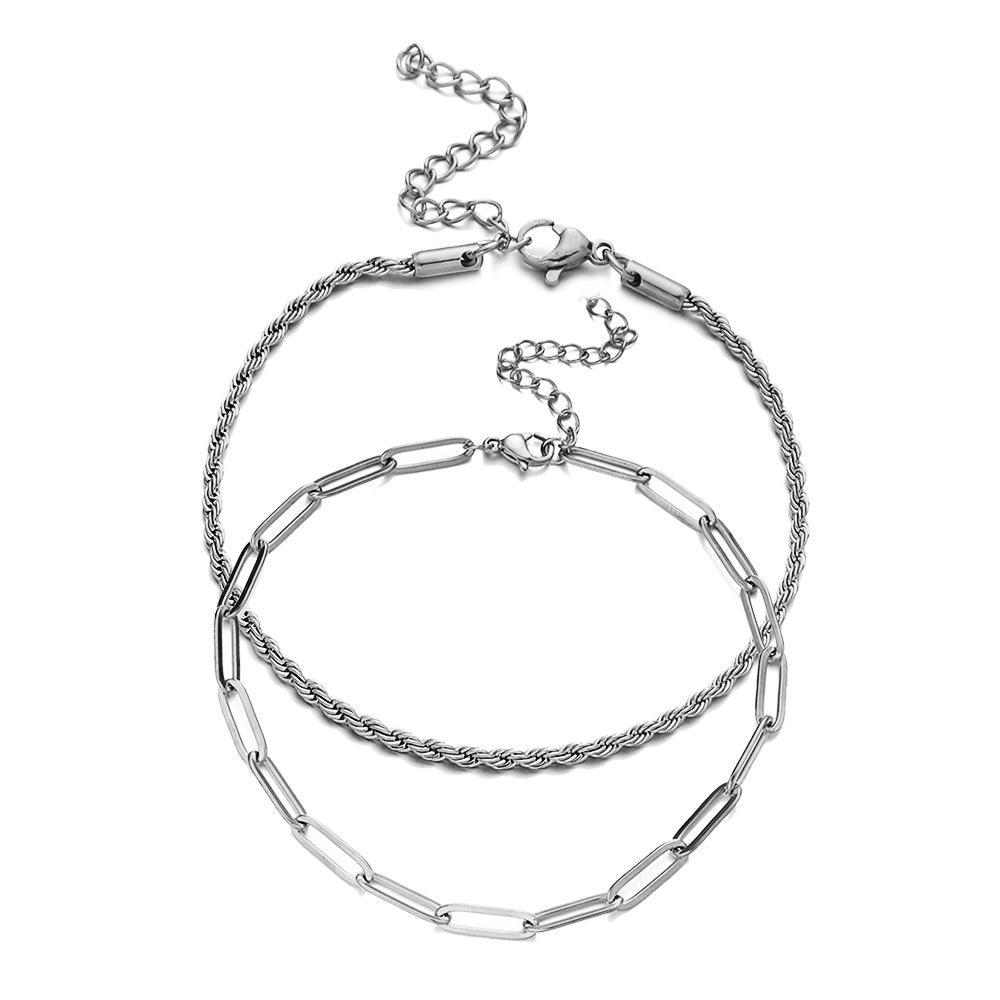 Minimalist Stainless Steel Paperclip and Bead Chain Bracelet Set