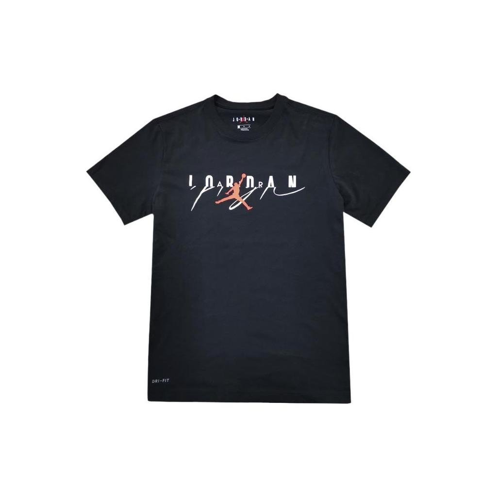 Air Jordan Alphabet Print Round Neck Short Sleeve T-Shirt American Retro Drop Shoulder Men Tops Black CI0053-011