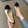 Fashion Spliced Flats Autumn New Round Toe Shallow Mouth Bow Soft Sole Non-Slip Wear-Resistant Cover Foot Low Top Single Shoes