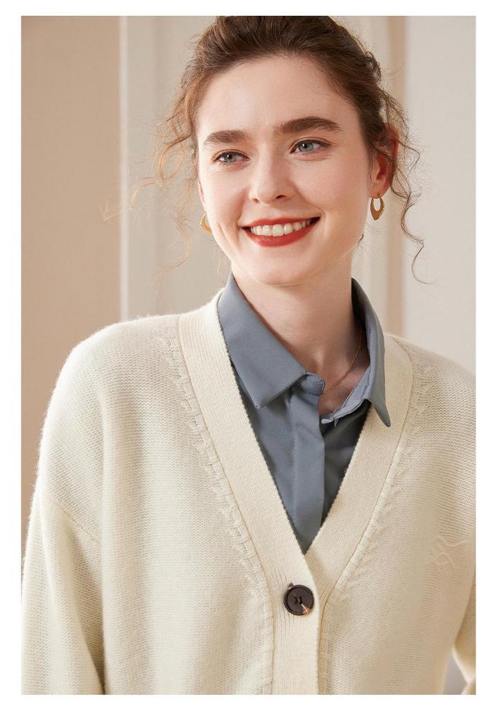 Women's American Style Loose Knit V-neck Cardigan - Casual Spring/Autumn Long Sleeve Outerwear