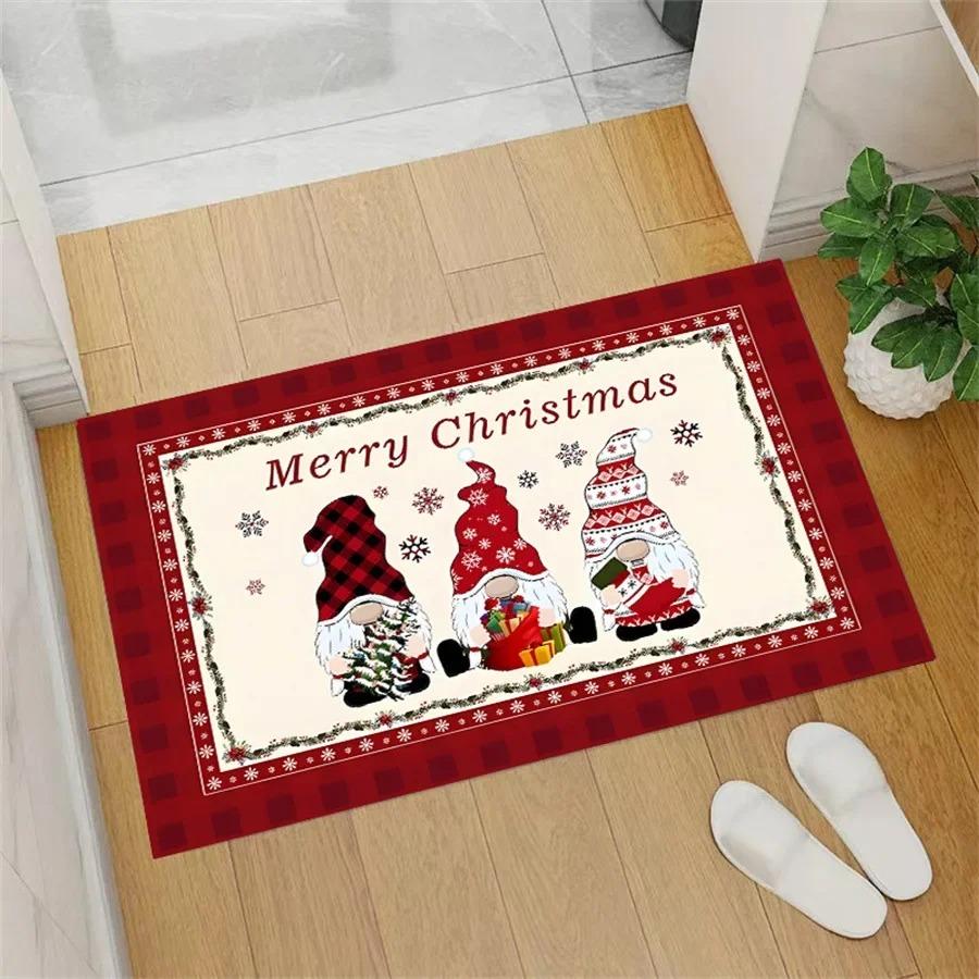 Christmas Carpet Cartoon Dwarf Door Mat Red Santa Claus Floor Mat Holiday Decoration Indoor and Outdoor Foot Mat Absorbent Mat