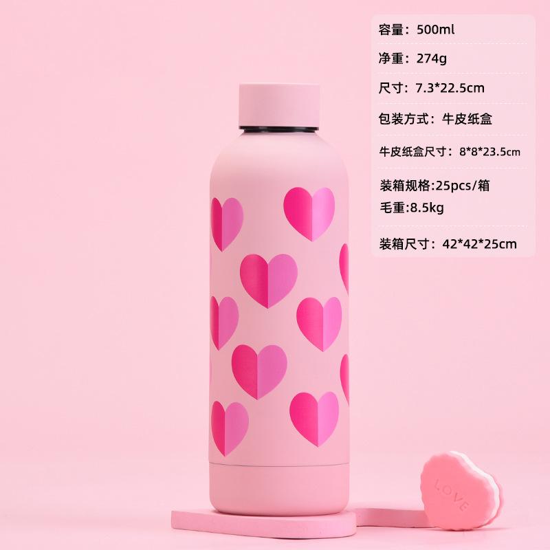 Edelstahl Thermobecher mit Strohhalm, Milchteebecher, Kaffeebecher, Valentinstagsset, Tragbarer Griff Sportwasserbecher