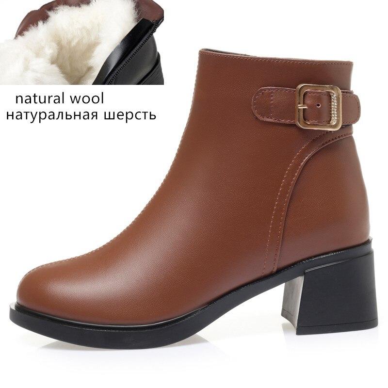 Ladies Fashion Boots Online 2026.💰Kjøp Women Winter Boots Genuine Leather Mid Heel Thick Wool Warm Women ...