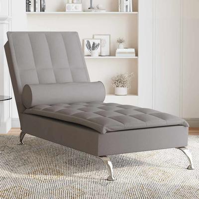 Vidaxl Massage Recliner with Roller, Taupe, Fabric Upholstered