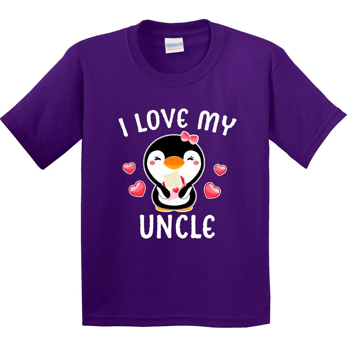 Inktastic I Love My Uncle With Cute Penguin And Hearts Youth T-Shirt Valentines 130