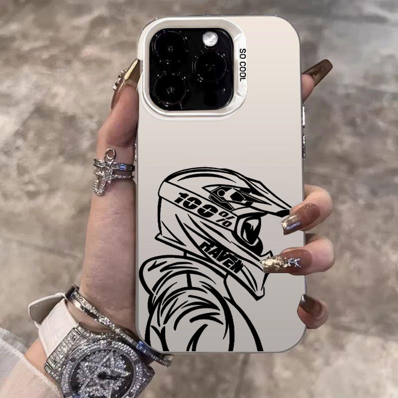 Trendy Motorcyclist Helmet Pattern Phone Case For iPhone 17 Pro Max 11 12 13 14 15 16 Plus XS XR X 17 Air 16E Shockproof Cover