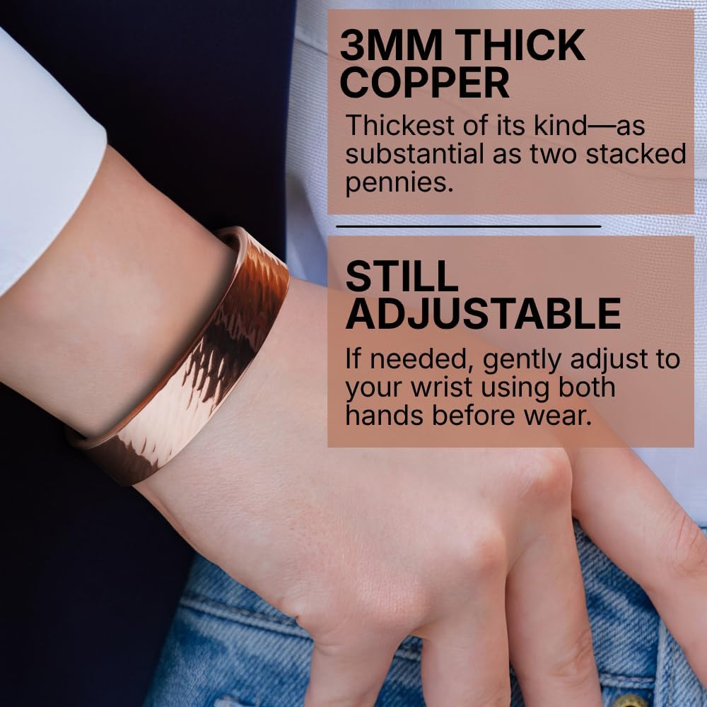 DEMMEX 3mm Thick Solid Copper Bracelet for Men & Women – 100% Pure, Raw, Uncoated Copper Cuff Bangle, Non-Magnetic – Heavy Gauge Thickest of Its