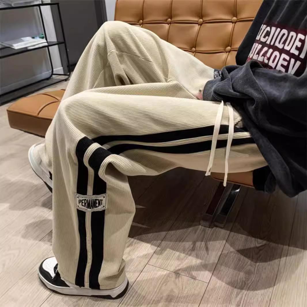 

High Street Casual Pants Men Wide-leg Straight Corduroy Trousers Spring Autumn Fashion Jogger Couple Streetwear New Sweatpants S