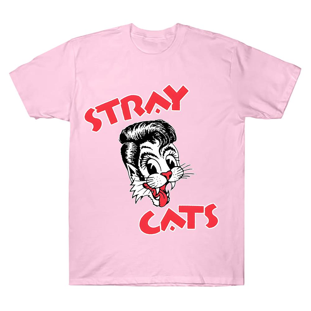 Stray Cats Rock Cat Head T-Shirt Hipster Streetwear Fashion Women Men Crewneck Short Sleeve Cotton Tees Clothing