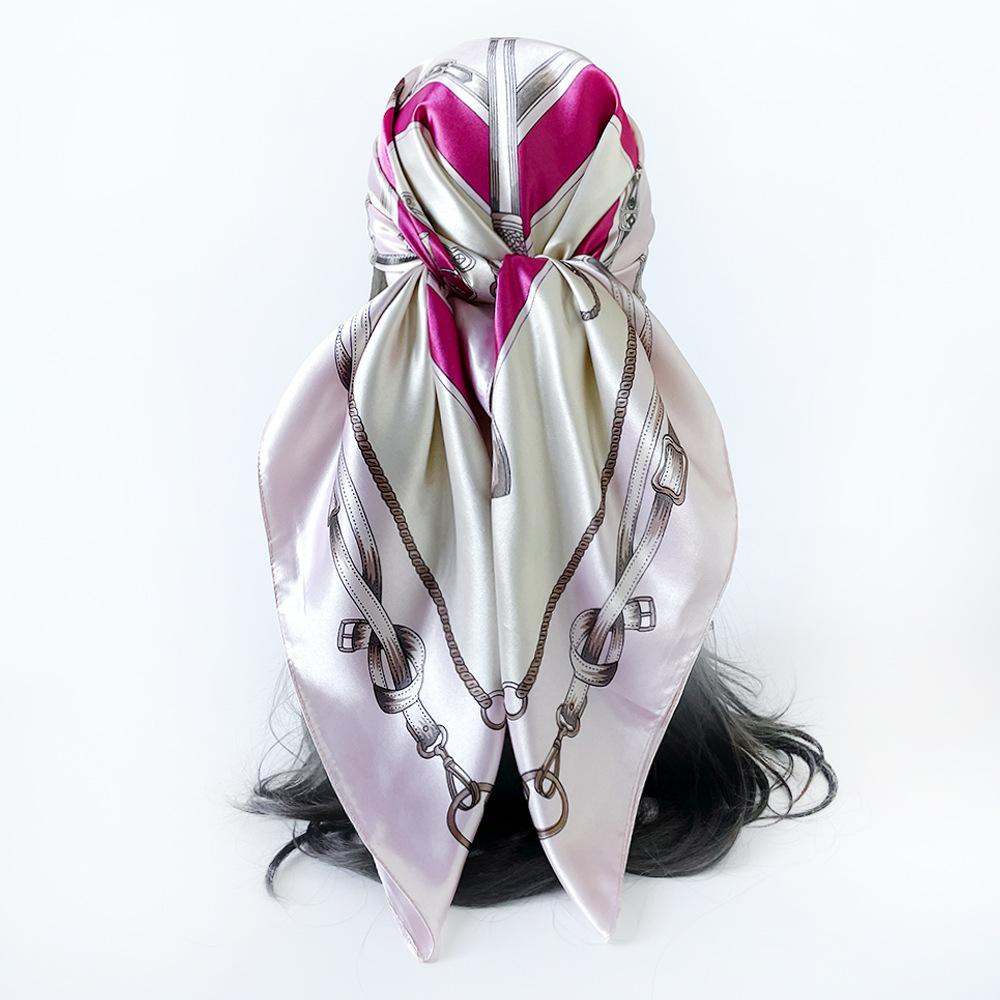 90cm Silk Scarf Headscarf Classic Scepter Print Silk Scarf Women's Satin Square Scarf Shawl