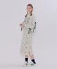 Metapeo Ribbon Print Elastic Waist Long Skirt Oatmeal