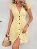 European American Women's Striped V-Neck Flutter Sleeve Dress - Summer Fashion 