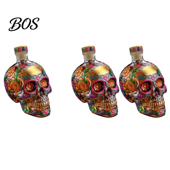 Floral Skull Design Decanter Gothic Decanter, Hand Painted Glass Liquor Bottle with Stained Design, 3D Carved Wine Dispenser for Home Bar, Halloween