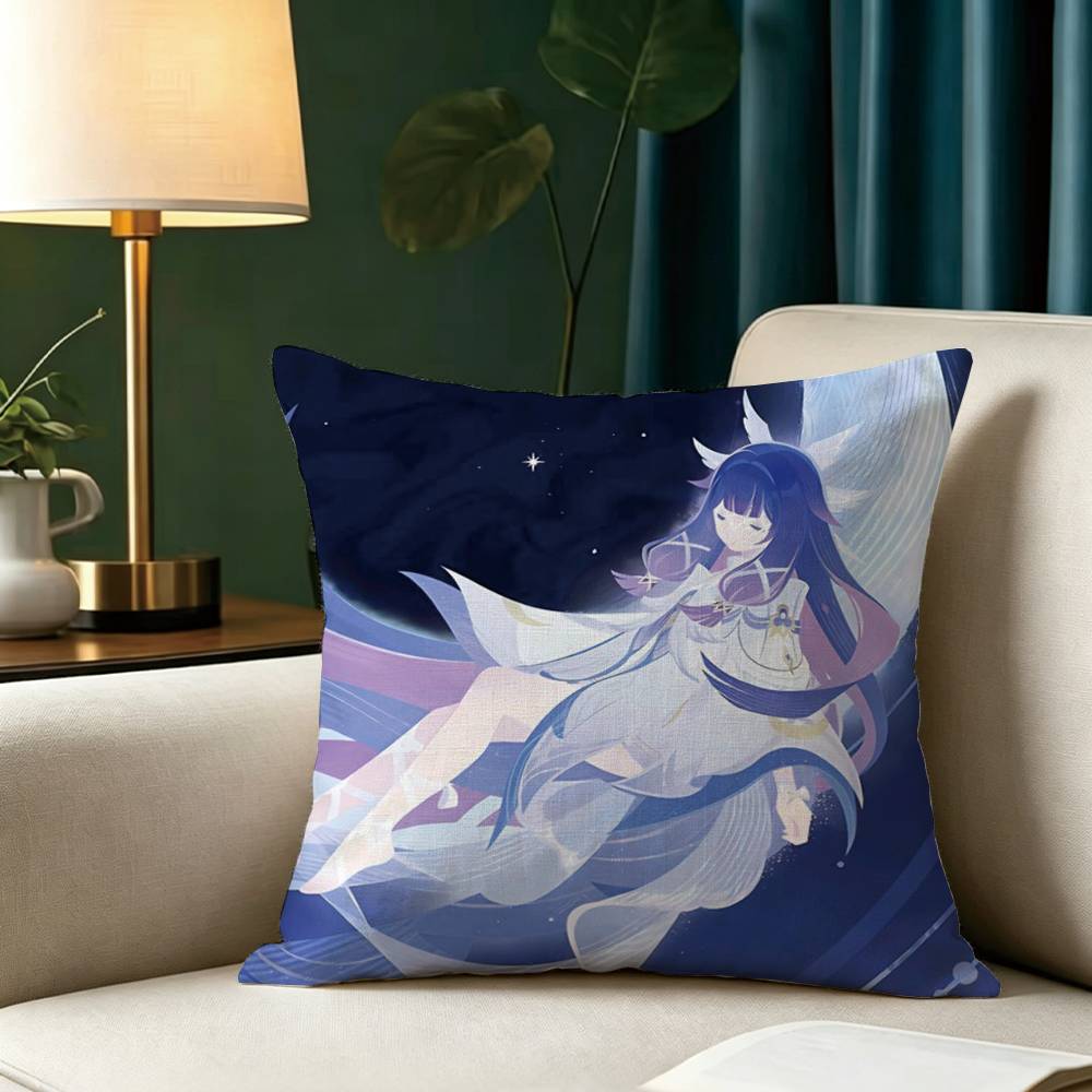 C-Columbina G-Genshin I-Impact Square Double-Sided printed Pillow Case Bedroom Bedside Pillow Sofa Cushion Cover