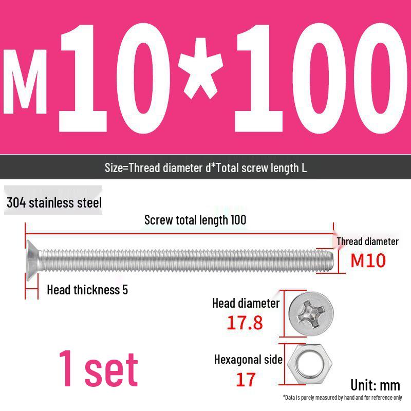304 Stainless Steel Extra Long Phillips Flat Head Screws and Nuts Set (2M, 3M, 4M)