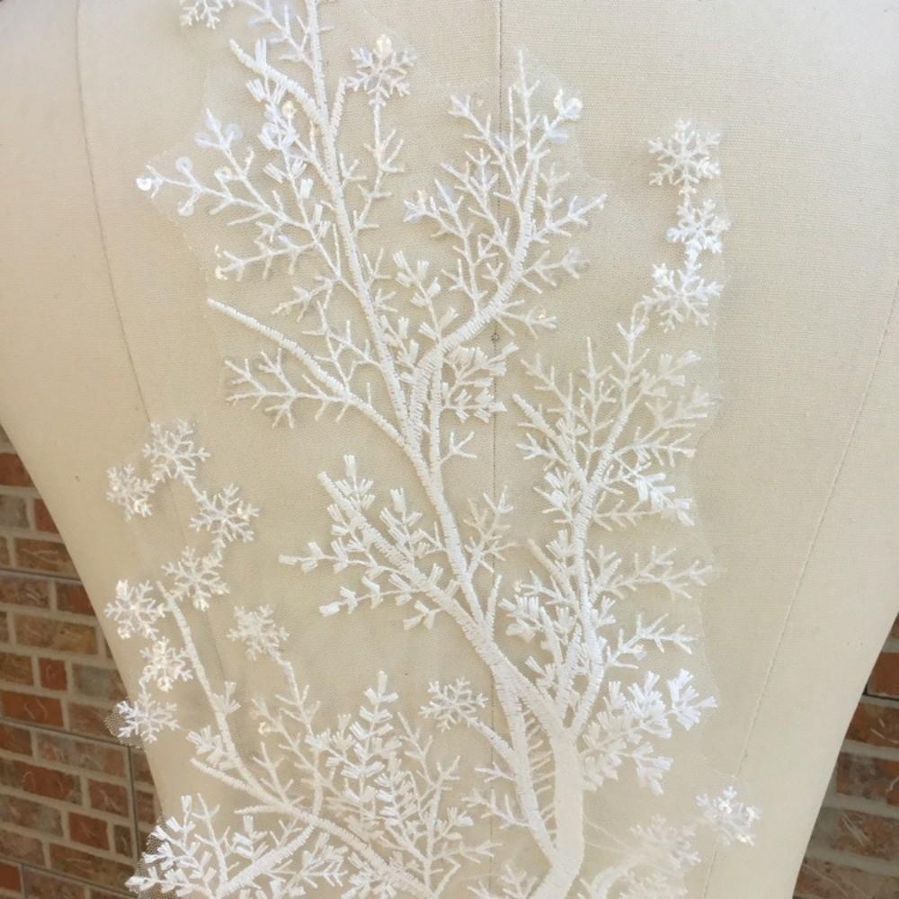 1 Pair 48×18cm Embroidered Lace Trim Large Floral Design Snowflake Lace Decor DIY Garment Decor