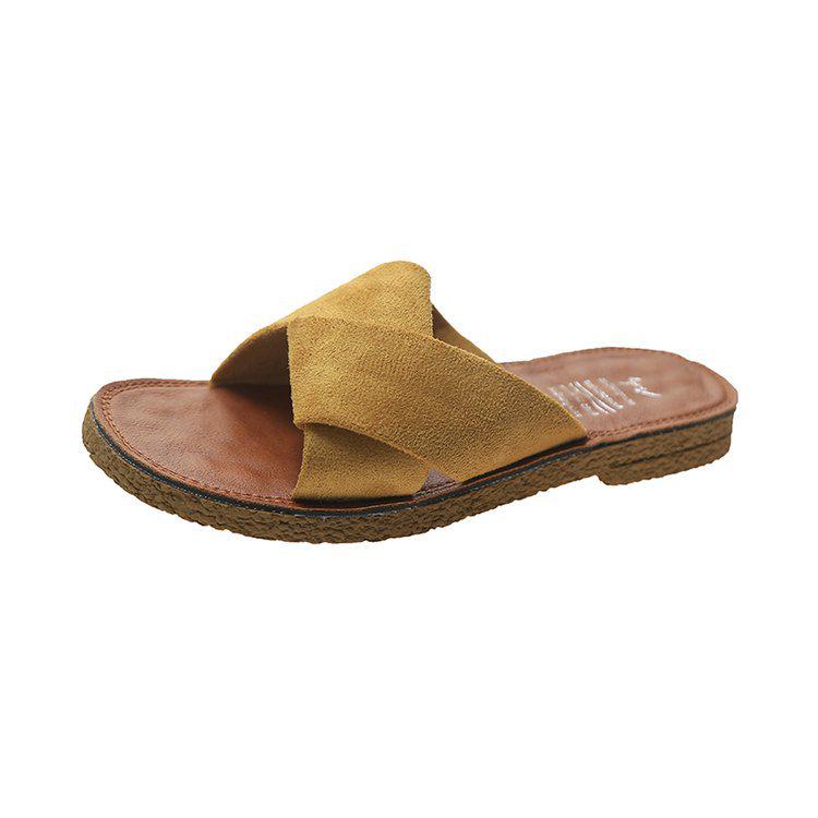 

Women s Summer 2025 Suede Cross-Strap Flat Slippers for Outdoor Wear 40 жовтий