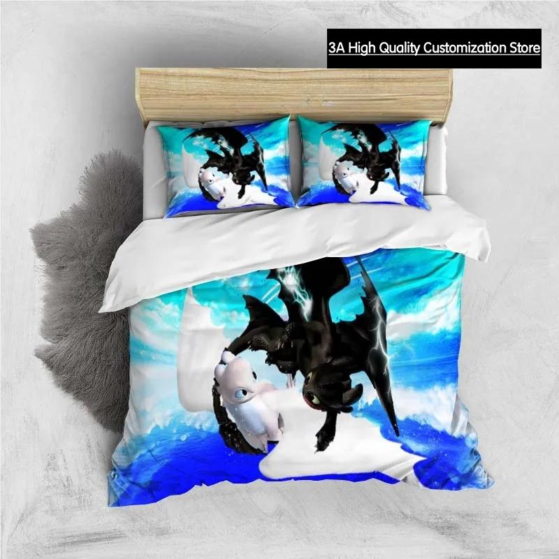 Cartoon Dragon Bedding Set Cute Lovely Duvet Cover with Pillowcase Single Double King Comforter Bed Cover Home Textile