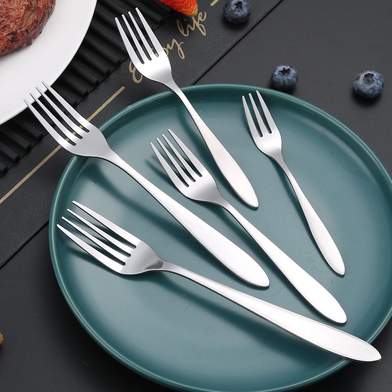 Western Cutlery Set - Thickened Pointed Handle, Stainless Steel Fruit Fork, Dessert Spoon, Steak Knife, Fork & Spoon, New Chinese Style.
