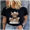 Unisex 100% Polyester Summer Top Bathing Grounds Cattle Ranch Print Loose Round Neck Short Sleeve Fashion for Lovers