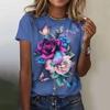 Summer Round Neck Women's T-shirt Fashion 3D Printed Flower Pattern Top Comfortable Loose Short Sleeve T-shirt