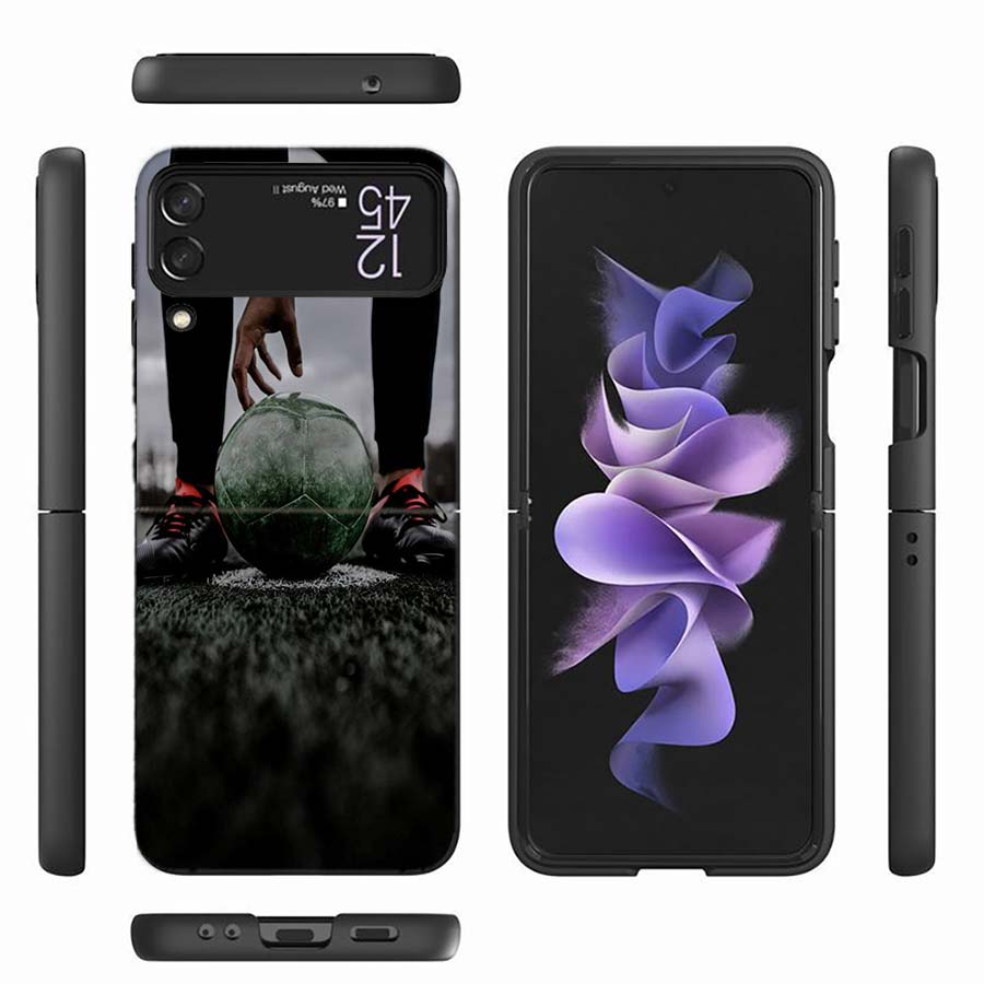 Football Soccer Ball Design Phone Case For Samsung Z Flip 6 7 5G Z Flip 5 Galaxy Z Flip 3 4 5G ZFlip Shockproof Hard Cover TPU P