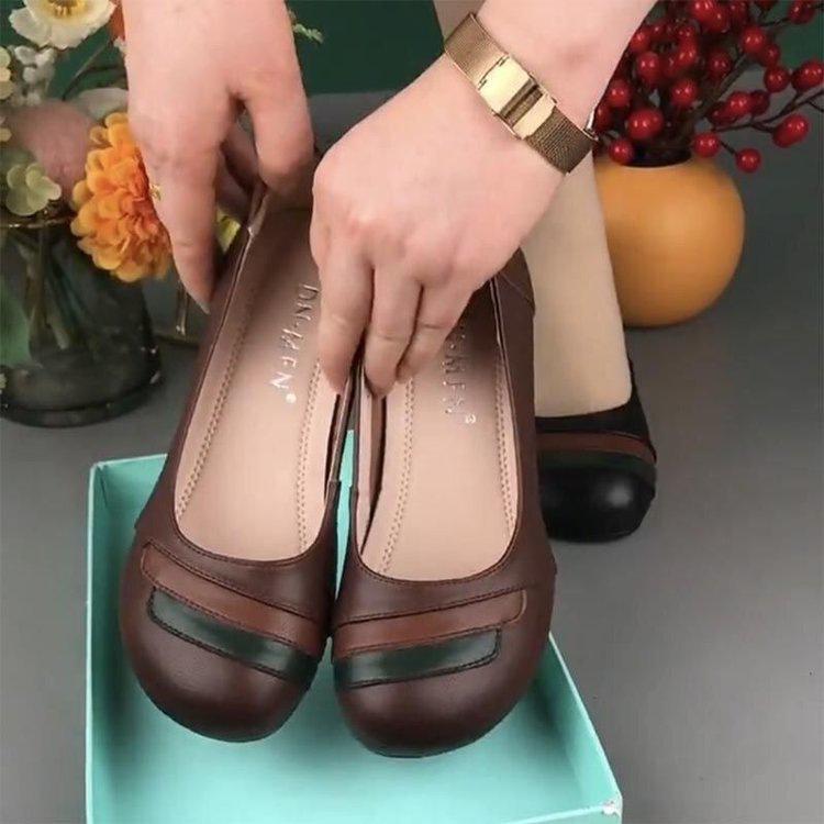 Autumn soft leather color matching thick heel single shoes women's 2025 new retro soft sole women's shoes comfortable mother shoes ethnic style shoes