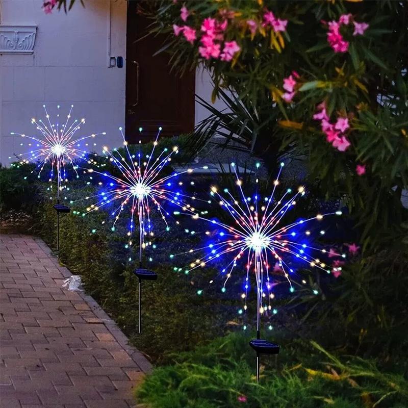 1pc 150 LED For Garden Patio Fireworks Lights Halloween Solar Christmas Stake Lamp Outdoor Landscape Decor Waterproof