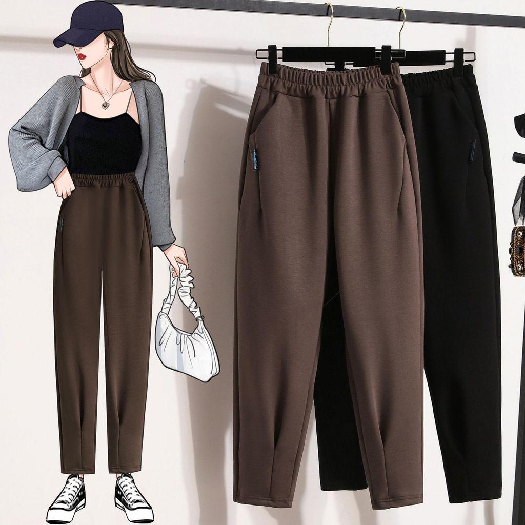 Women's High Waist Loose Cotton-Fleece Carrot Pants - Winter Casual Harem Style