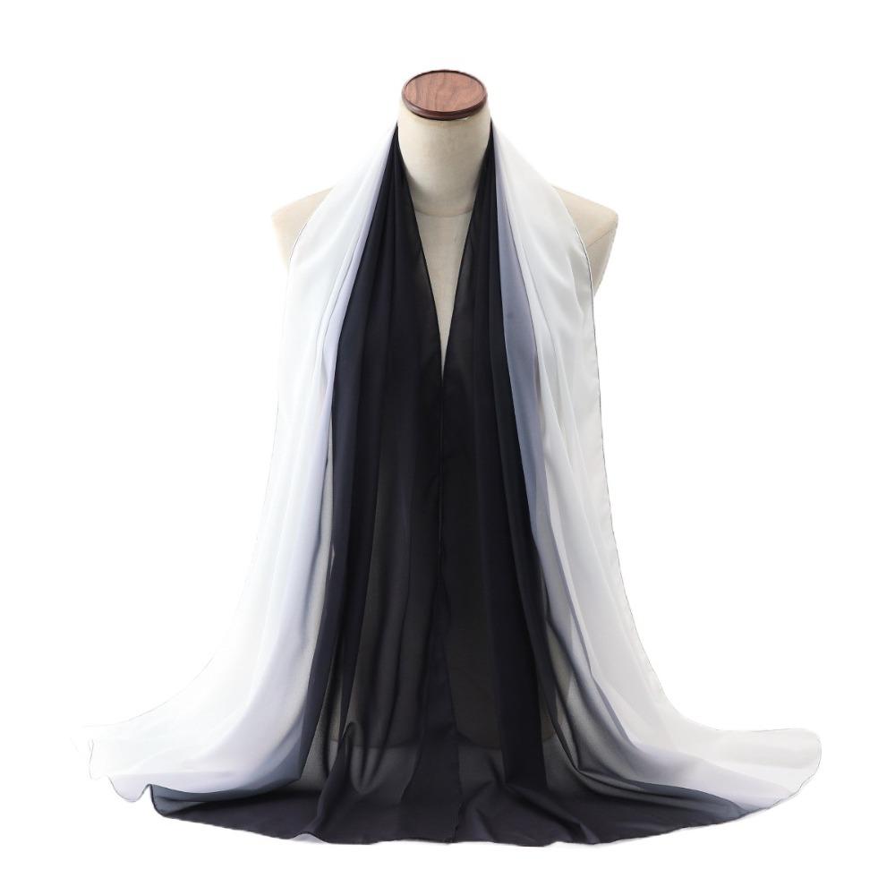Soft Chiffon Ethnic Style Scarf Gradient Color Long Islamic Turban Echarpe Thin Wraps Shawl Female черный белый