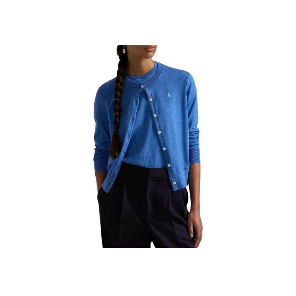 Polo Ralph Lauren Solid Color Logo Embroidered Long Sleeve Knit Top Women tops Blue WMPOSWENDW20368-400