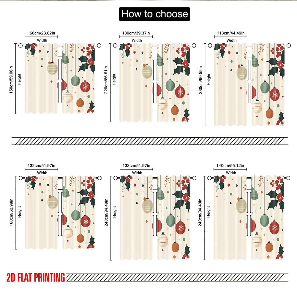 2pcs 2D Flat Printing Merry Christmas Curtains Christmas Ornament Holly Festive Digital Printed Polyester Drapes Birthday Party